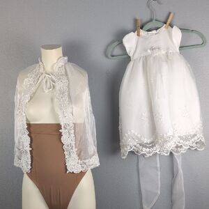 LIDA Elegant White Lace Christening Gown
